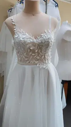 Lace summer wedding dress, straps dress, tulle minimalist wedding dress, sleeves dress, handmade