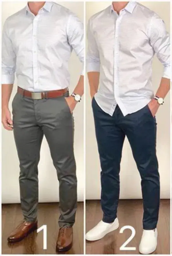 Men's Slim Fit Poplin White Shirt & Dress Combination Outfits