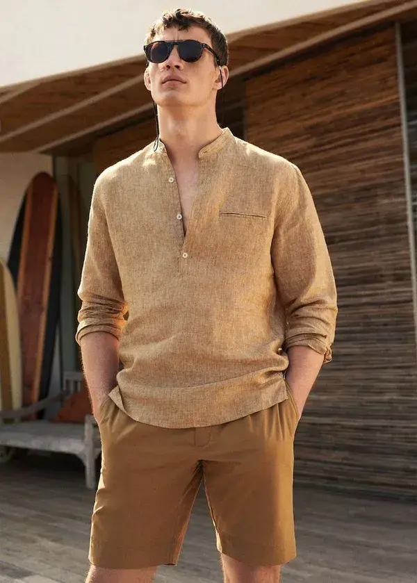 Regular-fit mao collar linen shirt -  Man _ Mango Man Ireland.