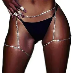 Bniealsy Sexy Rhinestone Leg Chains Sparkly Waist Chain Summer Beach Thigh Chain Party Nightclub Body Jewelry for Women
