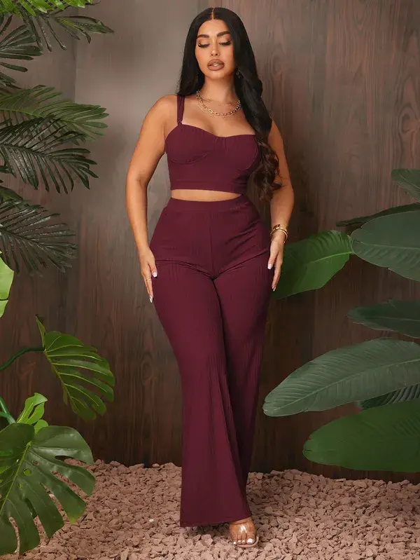 Rib Knit Cami Top & Trousers Set