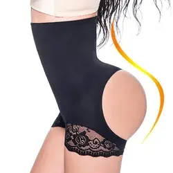 lace trim tummy control pulling waist trainer butt lifter - black / XXL