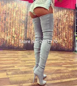 Boots Long Pointed Toe Overknee Crotch Stretch Suede Stiletto Thigh High Boots - camel / 9.5