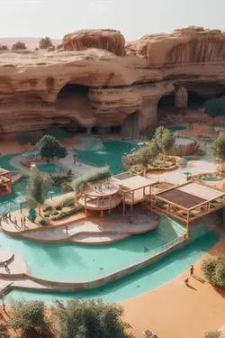 Desert Water Park Escapes: AI Architecture & Nature's Oasis