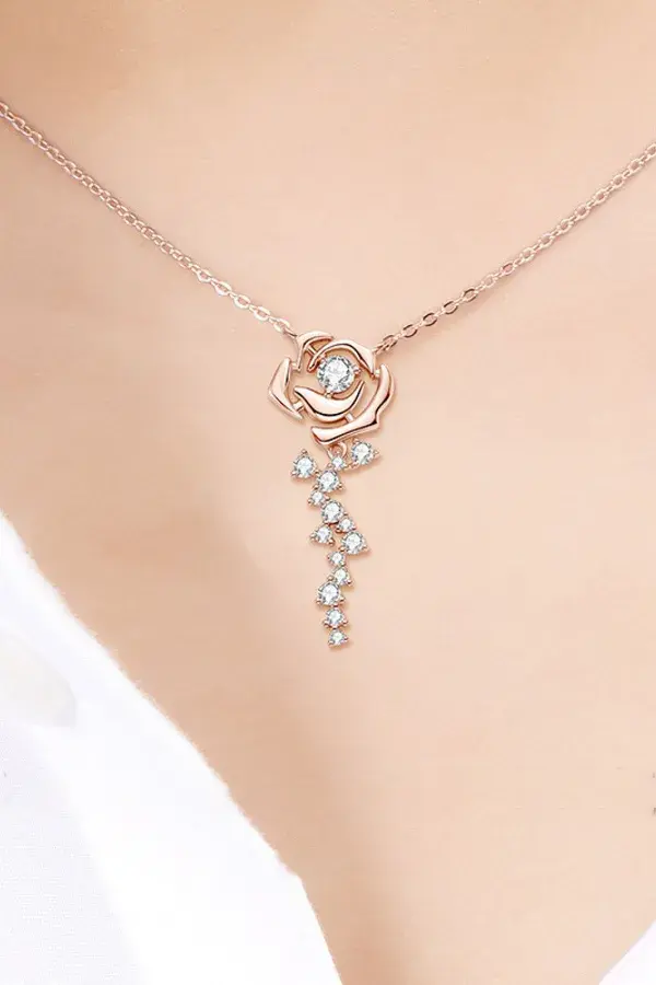 Xpoko back to school 925 Sterling Silver 18K Rose Gold-Plated Pendant Necklace - Rose / One Size