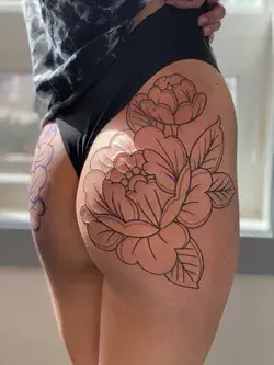 Ornamental Peony Bum Tattoo