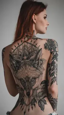 @lama_del_ray | Back Tattoo | Sexy Tattoo | Wolf Tattoo | Mandala Tattoo | Fine Line Tattoo