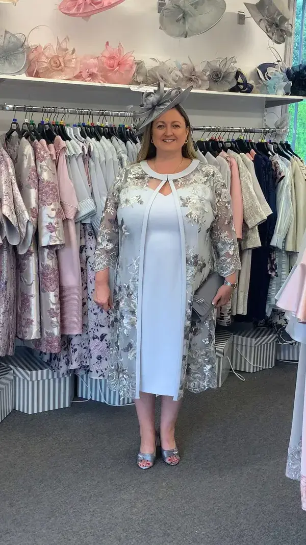 Plus Size Silver Grey Dress and Coat for Mother of the Bride and Groom