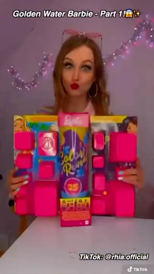 TikTok: rhia official {asmr mystery golden water Barbie!}😱