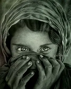 Beautiful Poor Beggar Girl Pencil sketch