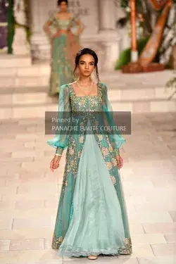 Powdered Blue Jacket Lehenga by Anju Modi from India Couture Week 2018