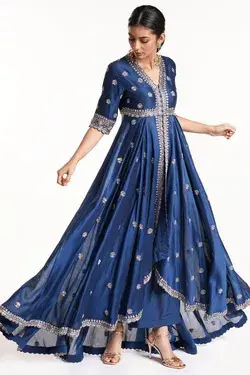 Navy blue anarkali with embroidered  Designer All sizes are available . Buy Now
