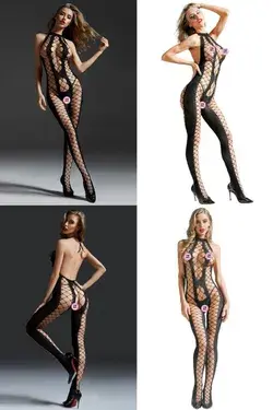 Sexy rückenfreier Netzstrumpfhosen-Overall für Frauen Schlinge Gittergewebe Bodystocking Dessous