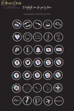 30 Instagram highlight icons, Diamond edition, Holographic Ig HS