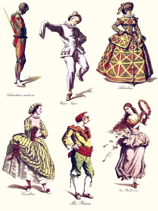 Italian Commedia dell'Arte Character Clip Art Page to use in Paper Arts, Collage, Scrapbook, Craft Projects PSS 5290