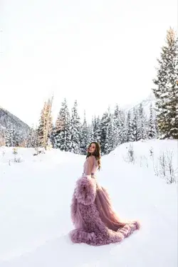 Blush tulle dress winter photo shoot