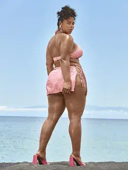 Plus Size 'Agent Jones' Heart Print Swim Skirt - Tabria Majors X FTF in Pink