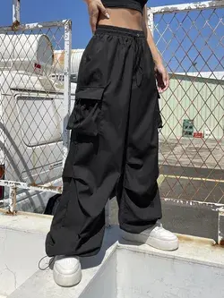 Flap Pocket Side Drawstring Waist Cargo Trousers