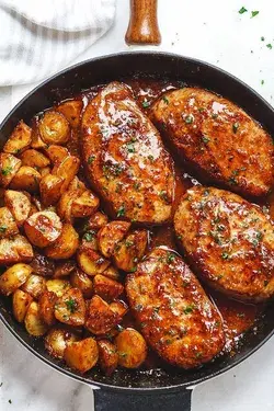 Honey Mustard Pork Chops and Potato Skillet