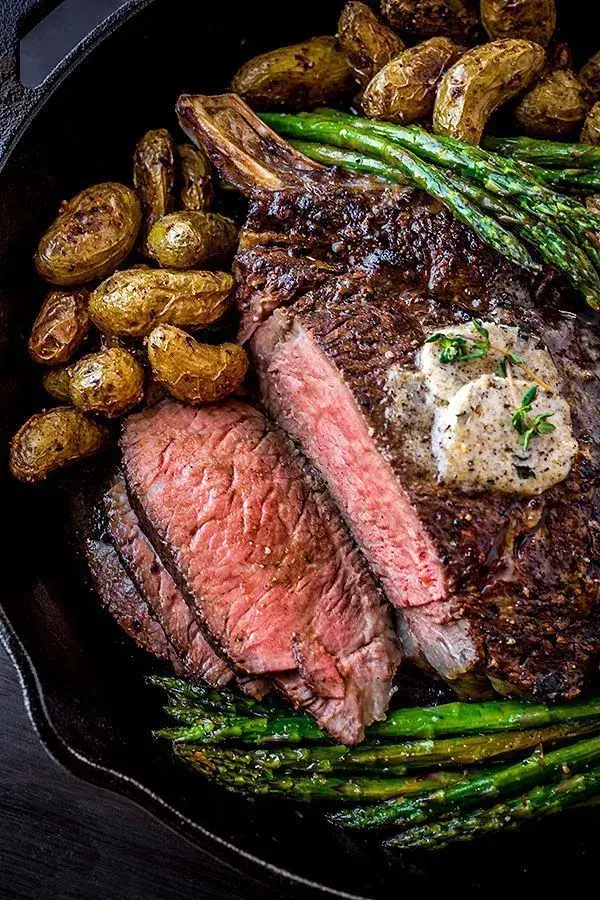 Pepper-Crusted Cowboy Rib Eye Steak with Shiitake Mushroom Butter