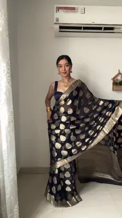 Soft Cotton Silk With Zari Weaving Ready To Wear Saree, Silk Saree, Black Saree, Wedding Wear Saree.