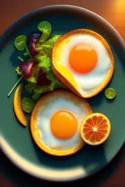 2 fried eggs on a plate with salad