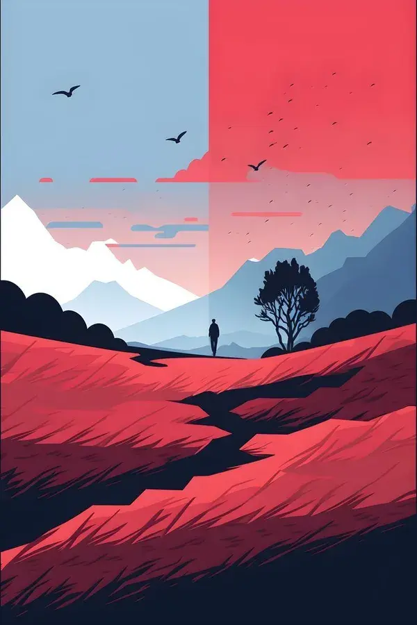 red and blue landscape