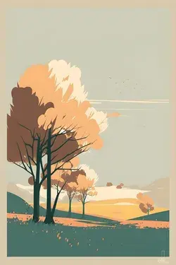 minimalist illustration of a nature Landscape art with beautiful colors made by ai