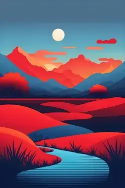 minimalist illustration of red and blue Landscape art made with ai