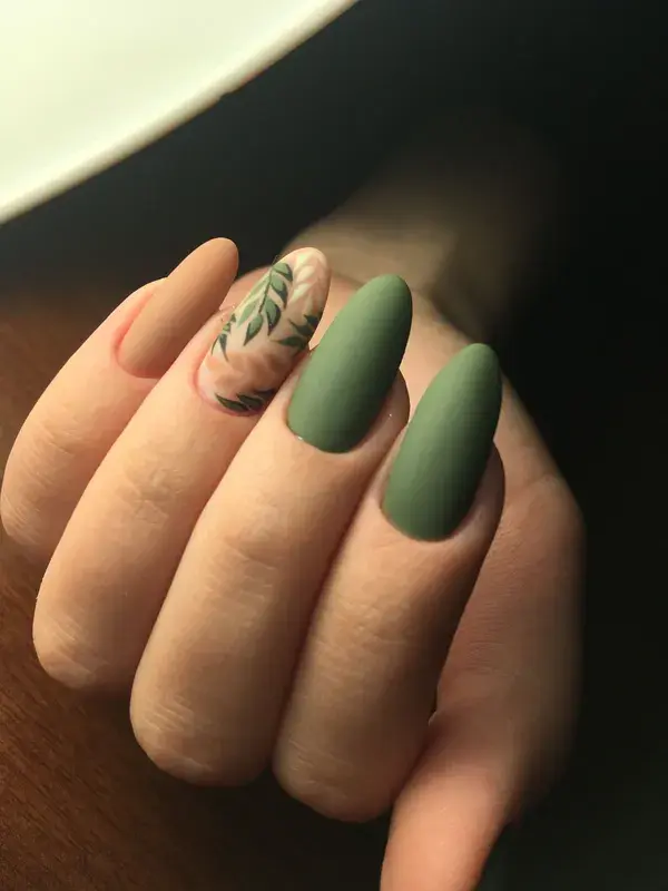 Spring Leaves Nail Art Design