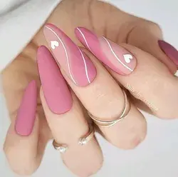 Pink Valentina Day Nails white hearts