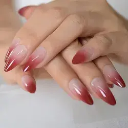 24PCS Nails Ombre Dark Red Medium Long Reusable French False Nails Almond Stiletto Press On Nails