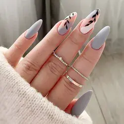 Summer Nails | May Nails | Summer Press-On Nails | Grey Leaf (Acrylic)