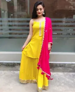 Women's Fashion > Dress > Global Dress > Indian Dress > Yellow Suit With Contrast Dupatta Lace