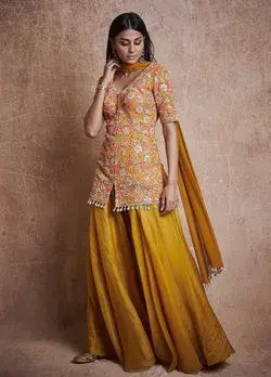 Designer Yellow Sharara Suit Designs for Karva Chauth