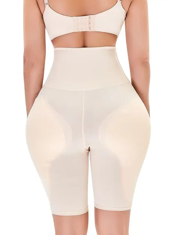 Champagne High Waisted Double Layer Shapewear Shorts With Butt Lifter