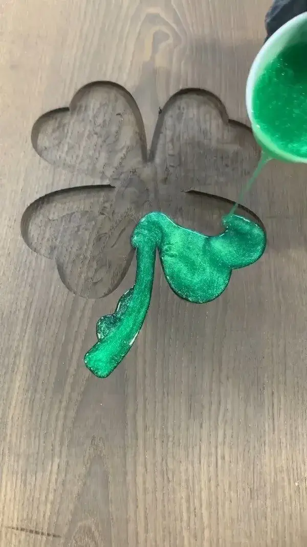 Pouring some Shamrock Green into this Clover cut out!