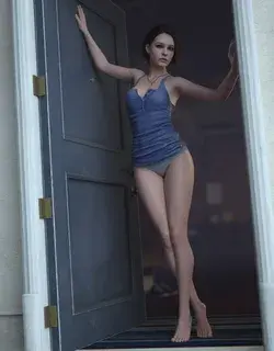 Jill Valentine in her Blue top and grey panties. Barefoot and amazing legs