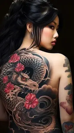 Japanese girl with tatoo