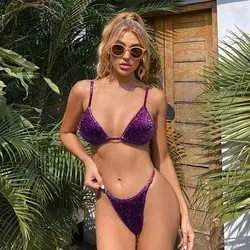 New sexy split swimsuit female European and American Amazon bikini cross-border bikini swimsuit - Purple / XL