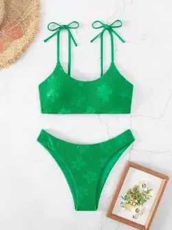 Floral Print Tie Shoulder Bikini Swimsuit