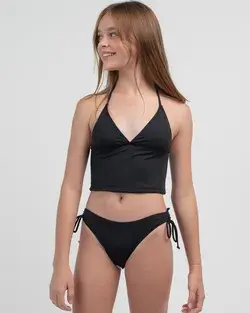 Topanga Girls' Laney Long Triangle Bikini Set in Black | Size 14