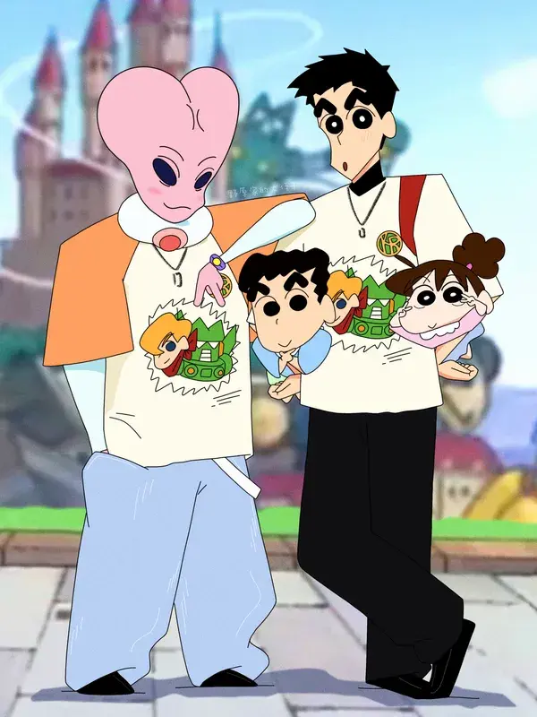 Shinchan his parents and Alien friend