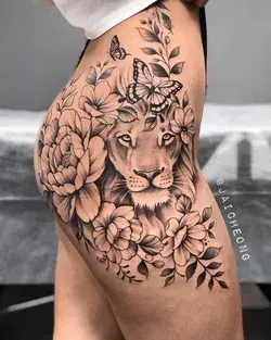 lion tattos on girls back