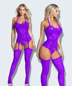 Sexy Open Bra Mesh Fishnet Bodystockings Erotic Lingerie Sexy Crotchless Teddies Bodysuits Sexy Porno Underwear For Women purples-XXXL