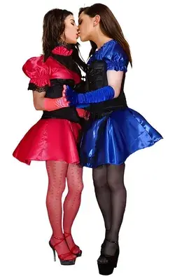 Red & Blue Satin Kissing Maids