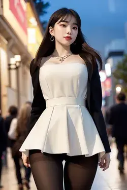 white dress asian beauty, front view