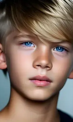 Cute young boy with blond hair and beautiful face