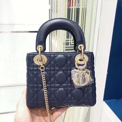 Dior Lady DIOR MINI 17cm Navy Blue Sheepskin Gold Buckle Authentic replica