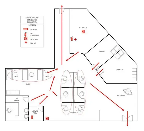 Office Building Emergency Floor Plan | EdrawMax Free Editable Template